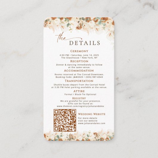 Rustic Boho QR Code Wedding Details Card  エンクロージャーカード (正面)