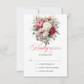 Rustic Boho Red Blush Floral RSVP Enclosure (正面)