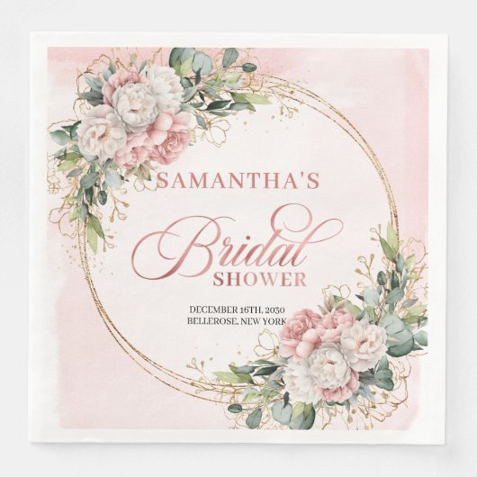 Rustic Boho Rose Gold Greenery Bridal Shower Napki (正面)