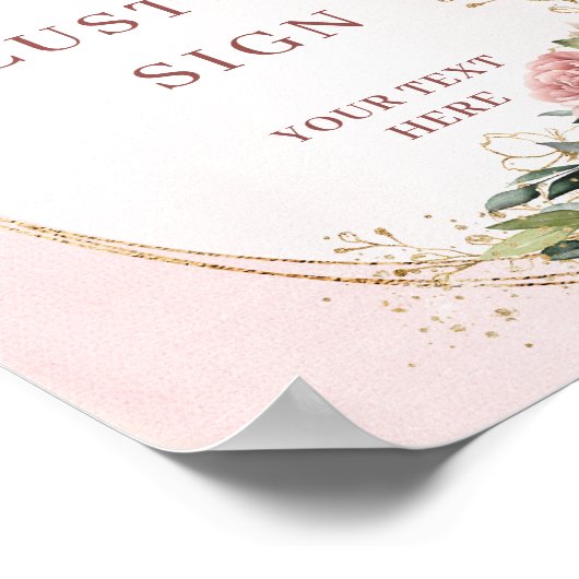 Rustic Boho Rose Gold Greenery Custom Sign ポスター (角)
