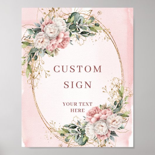 Rustic Boho Rose Gold Greenery Custom Sign ポスター (正面)