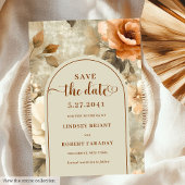 Rustic Boho Rusty Ivory Sage Floral Save The Date 招待状
