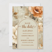 Rustic Boho Rusty Ivory Sage Floral Save The Date 招待状 (正面)