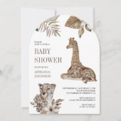 Rustic Boho Safari Leopard and Giraffe Baby Shower 招待状 (正面)