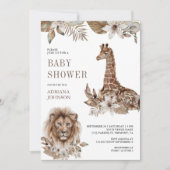 Rustic Boho Safari Lion and Giraffe Baby Shower 招待状 (正面)