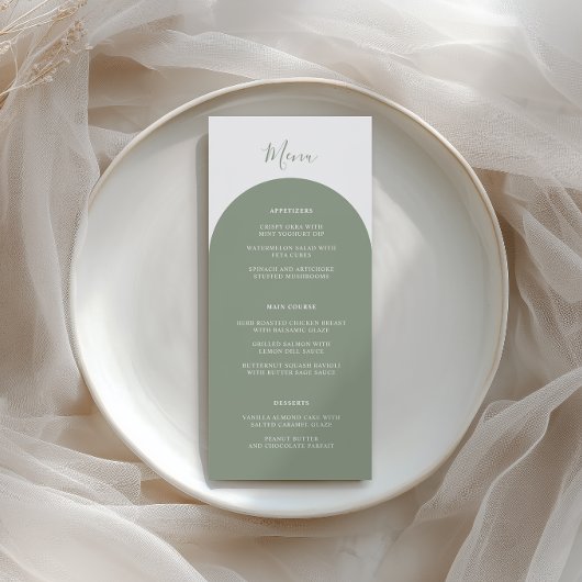 Rustic Boho Sage Green Arches Retro Wedding Dinner メニュー