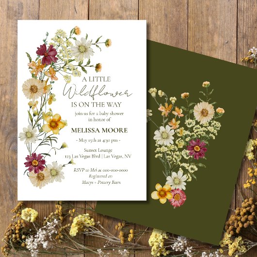 Rustic Boho Sage Green Wildflower Baby Shower 招待状