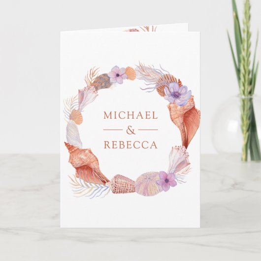 Rustic Boho Seashells Nautical QR Code Wedding 招待状 (正面)