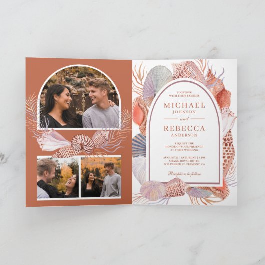 Rustic Boho Seashells Nautical QR Code Wedding 招待状 (内部)