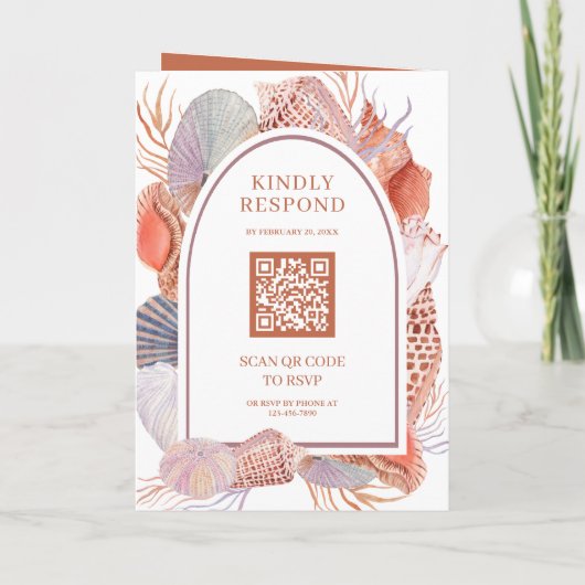 Rustic Boho Seashells Nautical QR Code Wedding 招待状 (裏面)