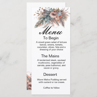 Rustic Boho Silver & Pink Floral Wedding Menu メニュー
