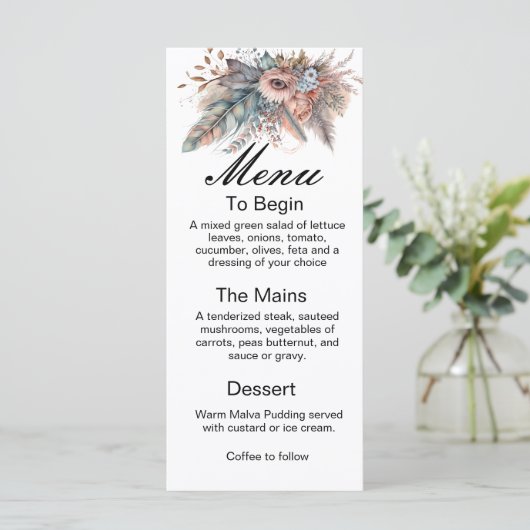Rustic Boho Silver & Pink Floral Wedding Menu メニュー (スタンド正面)