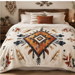 Rustic Boho Southwestern Floral Terracotta Orange シェルパブランケット
