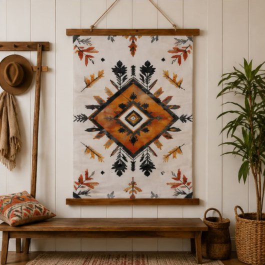Rustic Boho Southwestern Floral Terracotta Orange 吊り下げ型タペストリー