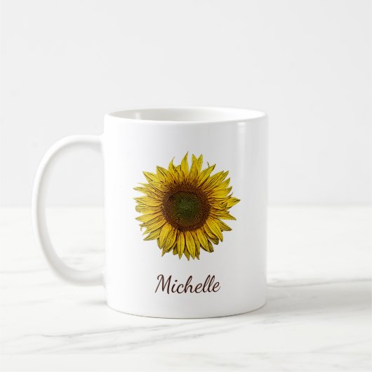 Rustic Boho Sunflower Botanical Personalized コーヒーマグカップ (左)