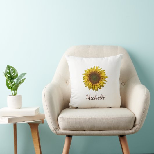 Rustic Boho Sunflower Elegant Script  クッション (椅子)