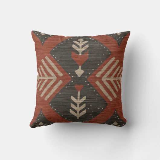 Rustic Boho Terracotta Print Throw Pillow クッション (裏面)