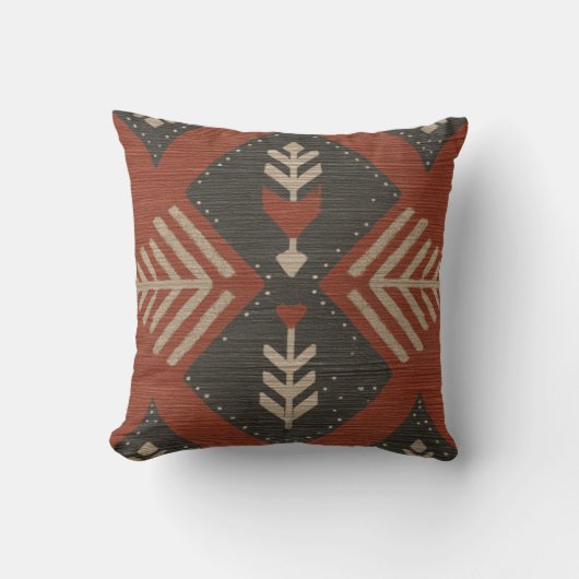 Rustic Boho Terracotta Print Throw Pillow クッション (正面)