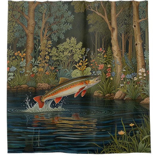 Rustic boho trout salmon fish  シャワーカーテン (正面)