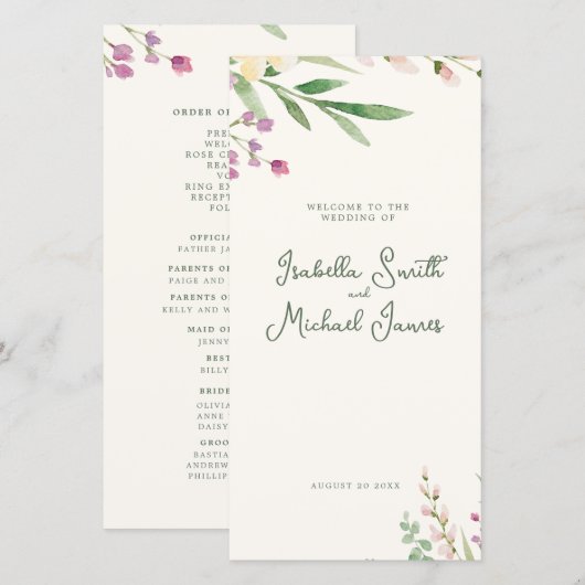 Rustic Boho Watercolor Wildflowers Wedding (正面/裏面)