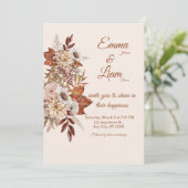 Rustic Boho Wedding Invitation | Beige Floral Card 招待状 (スタンド正面)