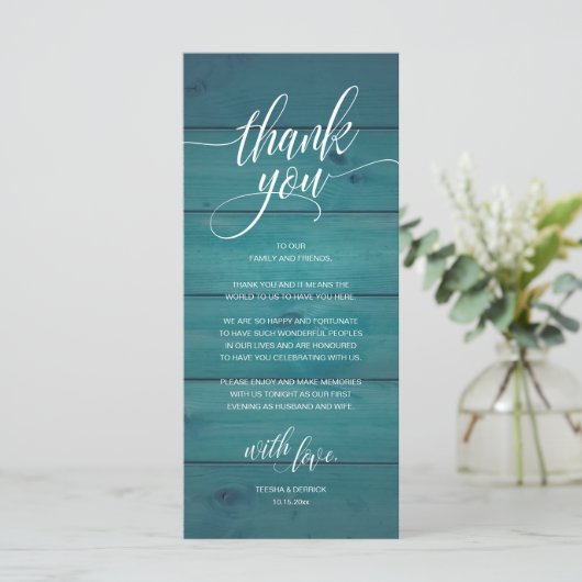 Rustic Boho Wedding Reception Thank You Card プログラム (スタンド正面)