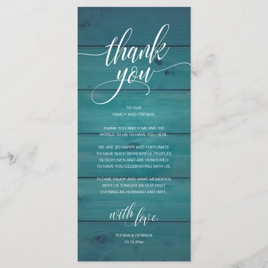 Rustic Boho Wedding Reception Thank You Card プログラム (正面)