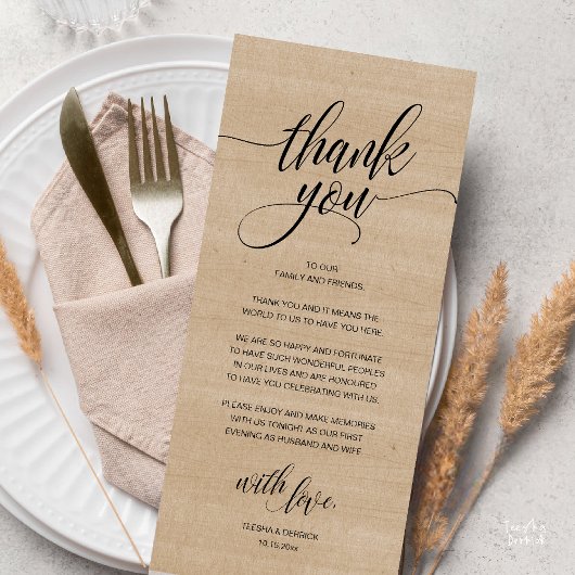 Rustic Boho Wedding Reception Thank You Card プログラム