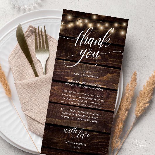 Rustic Boho Wedding Reception Thank You Card プログラム