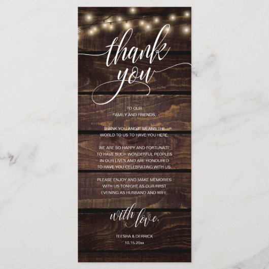 Rustic Boho Wedding Reception Thank You Card プログラム (正面)