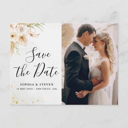 Rustic Boho Wedding with Neutral and Golden Floral ポストカード (正面)