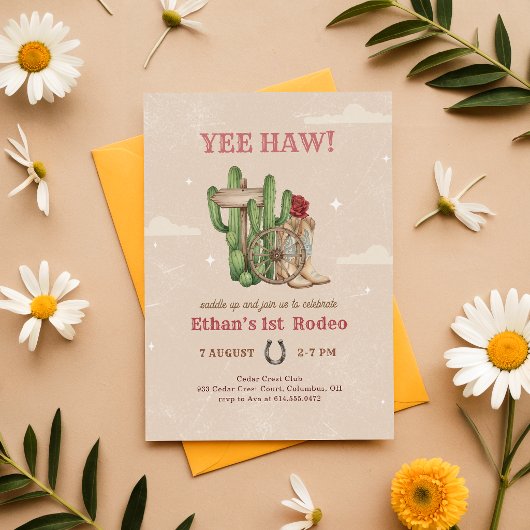 Rustic Boho Western Desert 1st Rodeo Birthday 招待状