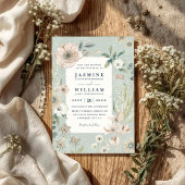 Rustic Boho Whimsical Blush QR Code Wedding 招待状
