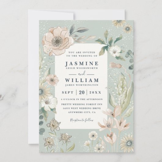 Rustic Boho Whimsical Blush QR Code Wedding 招待状 (正面)