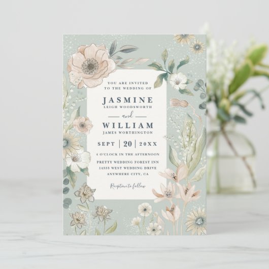 Rustic Boho Whimsical Blush QR Code Wedding 招待状 (スタンド正面)