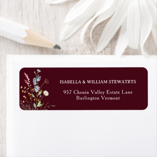 Rustic Boho Wildflower Chic Burgundy Bidal Shower ラベル (インサイチュ)