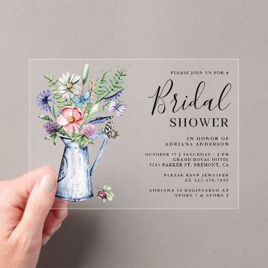 Rustic Boho Wildflower Floral Bridal Shower アクリル招待状 (インサイチュ (ポータブル))