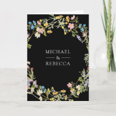 Rustic Boho Wildflower Photo QR Code Black Wedding 招待状 (正面)