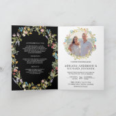 Rustic Boho Wildflower Photo QR Code Black Wedding 招待状 (内部)