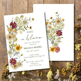 Rustic Boho Wildflower Sage Green Baby Shower 招待状