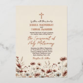 Rustic Boho Wildflowers Modern Catholic Wedding 箔招待状 (正面)