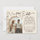 Rustic Boho Wildflowers Photo & Calendar Wedding セーブザデート (正面)