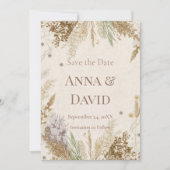 Rustic Boho Winter Save the Date with Pampas Grass 招待状 (正面)