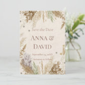 Rustic Boho Winter Save the Date with Pampas Grass 招待状 (スタンド正面)