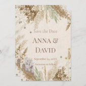 Rustic Boho Winter Save the Date with Pampas Grass 招待状 (正面/裏面)