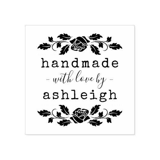 Rustic Bold Rose Handmade With Love Name ラバースタンプ (インプリント)