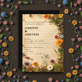Rustic Book Lovers Print Floral Wedding Invitation 招待状