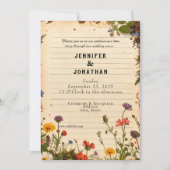 Rustic Book Lovers Print Floral Wedding Invitation 招待状 (正面)