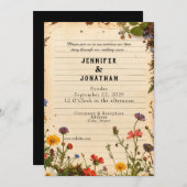 Rustic Book Lovers Print Floral Wedding Invitation 招待状 (正面/裏面)