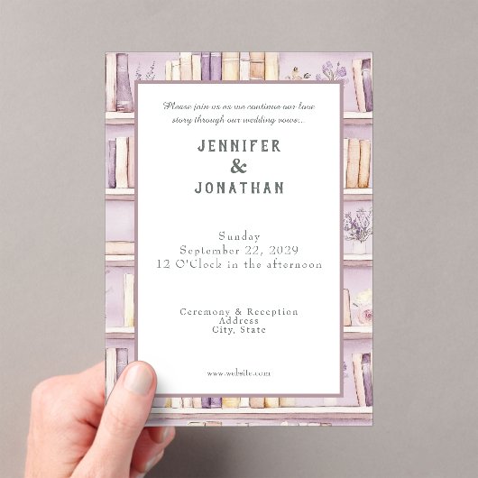 Rustic Book Lovers Print Wedding Invitation アクリル招待状 (インサイチュ (ポータブル))